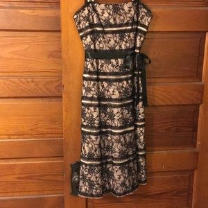 BCBG Max Azria cocktail dress, blush and black